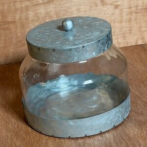 Galvanized Metal Glass Apothecary Jar Candy Cookie Storage Container Lid decor